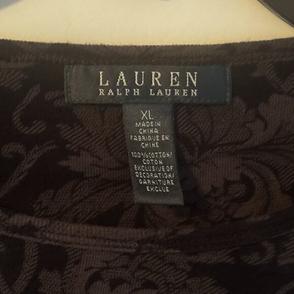 Lauren Ralph Lauren Womens XL Top Black Floral Baroque Floral Long Sleeve Cotton - Picture 6 of 11